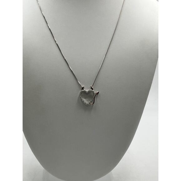 Sterling Silver 1/20 Ct Diamond Heart Devil Horns 14k Rose Gold Pendant Necklace - Picture 3 of 10